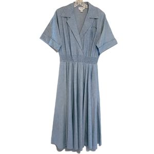 Eliza Scott Vintage V-Neck Collar Denim Midi Dress